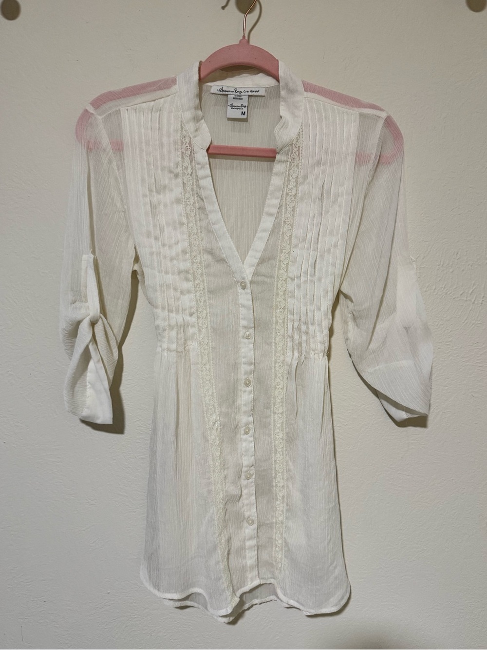 American Rag Cream Button-Front Sheer Blouse